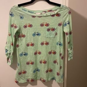 Anthropologie fun bicycle print 3/4 length sleeve top